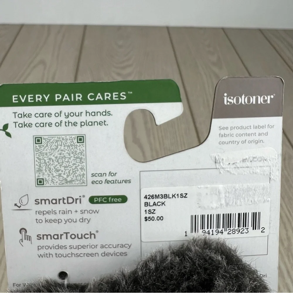 Isotoner Women's Faux-Fur-Cuff Fleece Gloves OS Black $50 - Picture 3 of 3